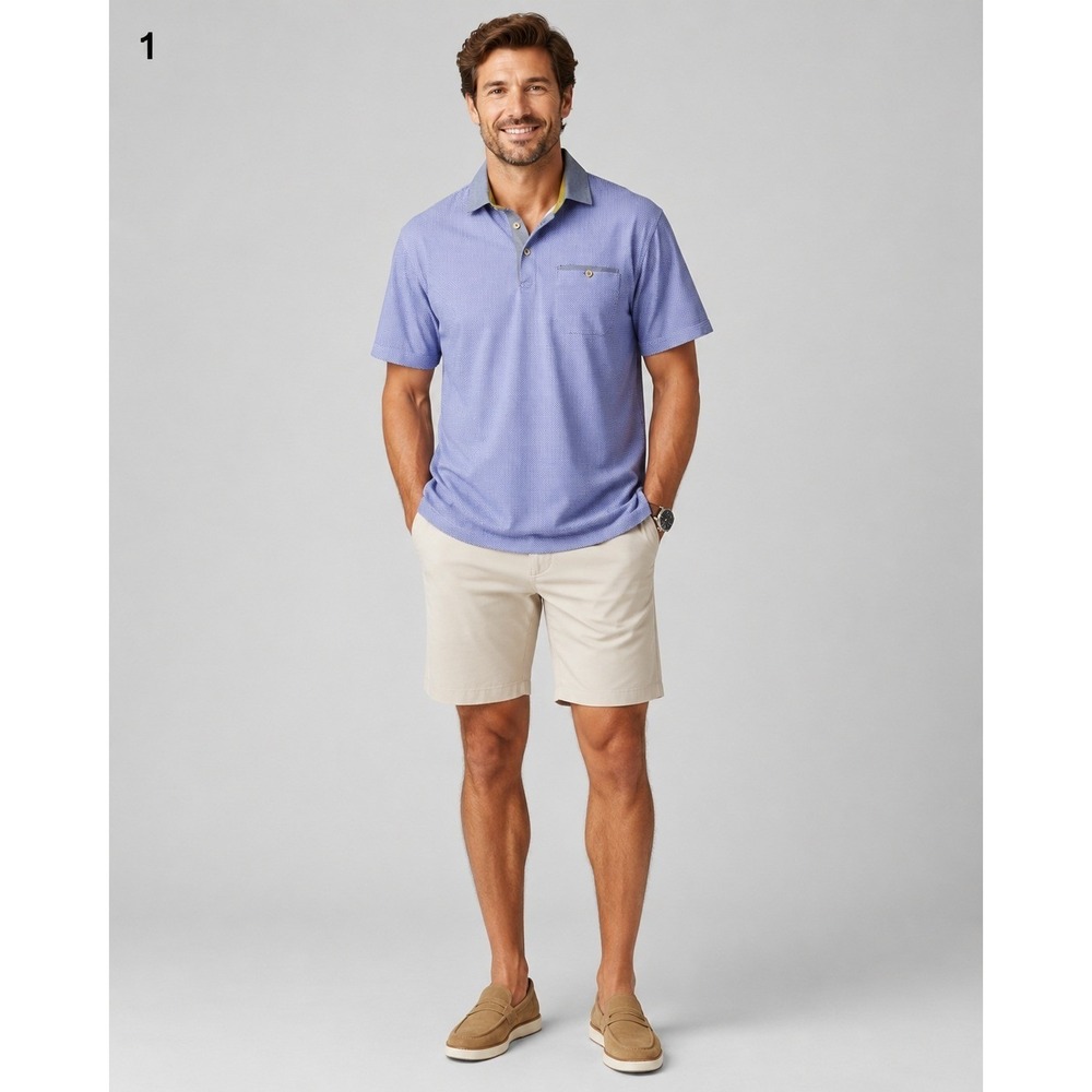 Ted Baker London Polo Shirt Mens 4 Large Blue White Diamond Print